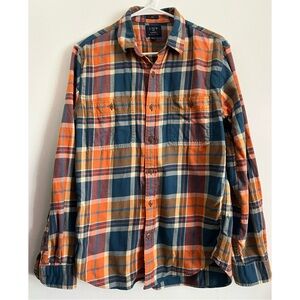 J. Crew • Orange Navy Slim Flannel Plaid Shirt